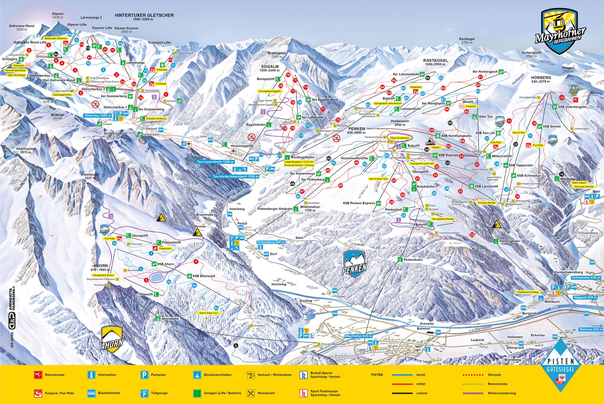 Skigebiet Mayrhofen Pistenplan Penken und Ahorn